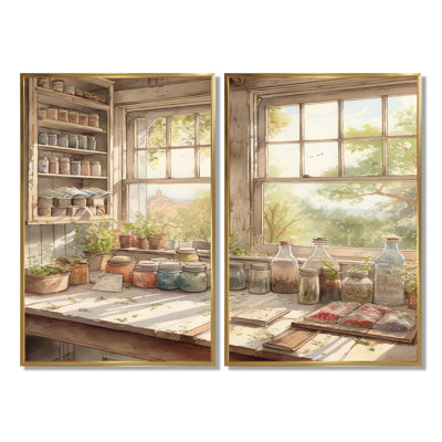 Old Farmhouse Kitchen V - Beige Traditional Wall Art 2 Panels