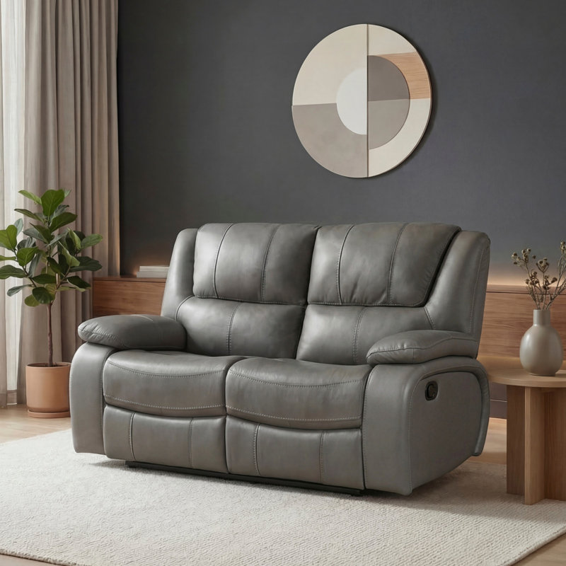 Canapé inclinable 2 places en cuir gris