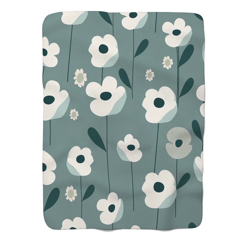Doux motifs floraux de menthe douce - couverture en sherpa de qualité supérieure 1 pièce, Lit simple
