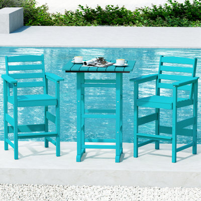 Ensemble de bar 3 pièces en PEHD - table de bistro de patio toutes saisons et 2 grandes chaises de bar, mobilier d'extérieur résistant à la décoloration pour balcon, terrasse, cour ou bord de piscine