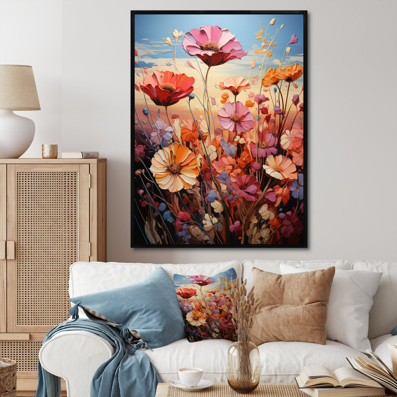«Mauve Wildflowers Symphony Meadow», reproduction sur toile, Cadre flottant noir, H 20 po x l 12 po x P 1 po