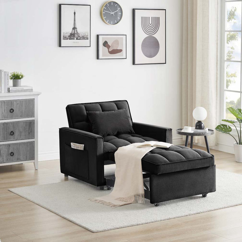 Fauteuil club en velours d'appoint convertible, Noir
