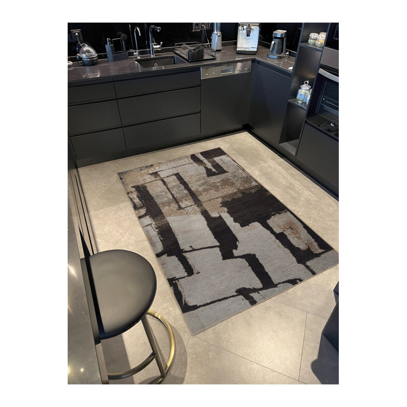 Tapis noir décoratif à motif abstrait noir, Tapis de couloir 3 pi 3 po x 6 pi 7 po inclus