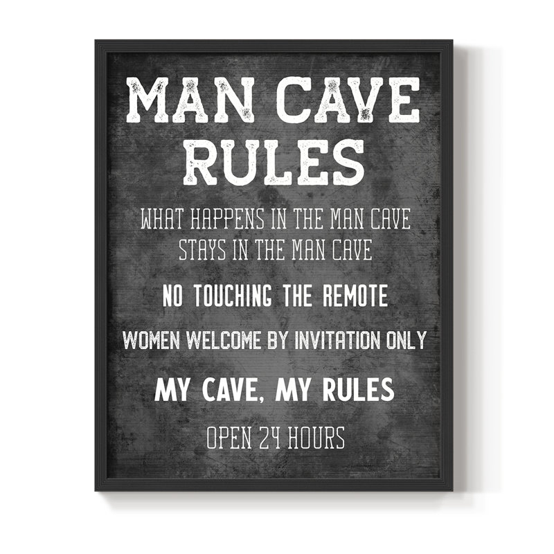 «Man Cave Rules», reproduction encadrée - bois massif, Noir, noir, noir, noir, H 11 po x l 9 po