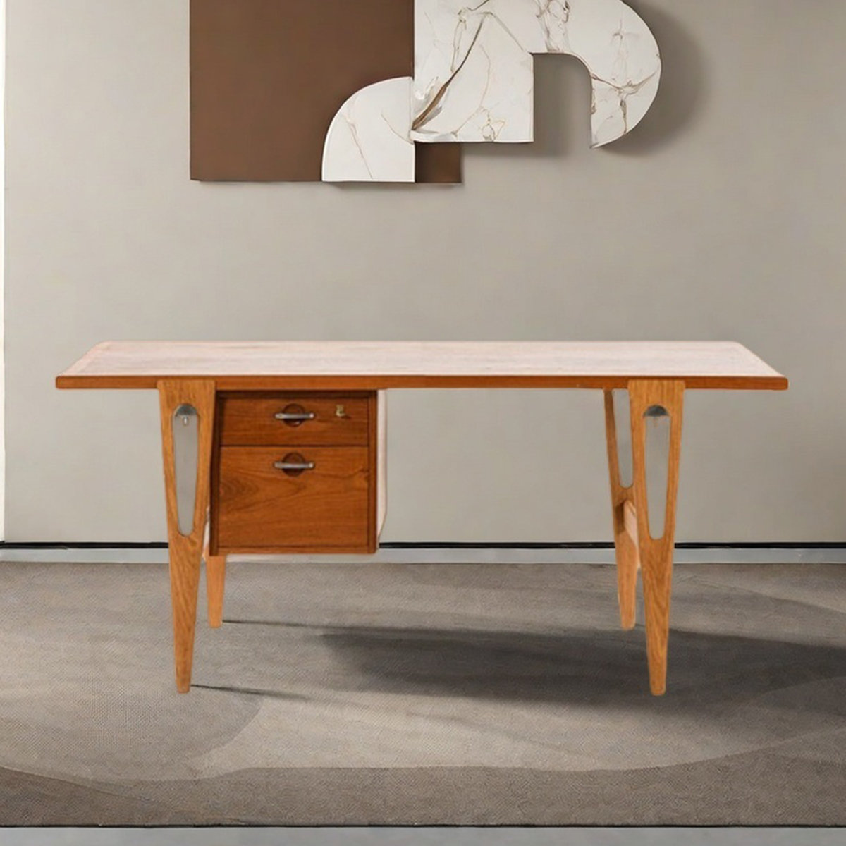 Corrigan Studio® Retro desk computer table made of solid wood home ...