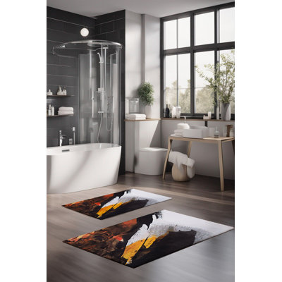 Eakly Luxury Bathmat Set (2 Pieces), 100% Polyester, 16.0 x 23.6 inches & 23.6 x 39.4 inches | Non-Slip Antibacterial Design, 0.3 in Pile Height | Machine Washable, Durable & Easy to Clean | Ideal for Bathroom Décor