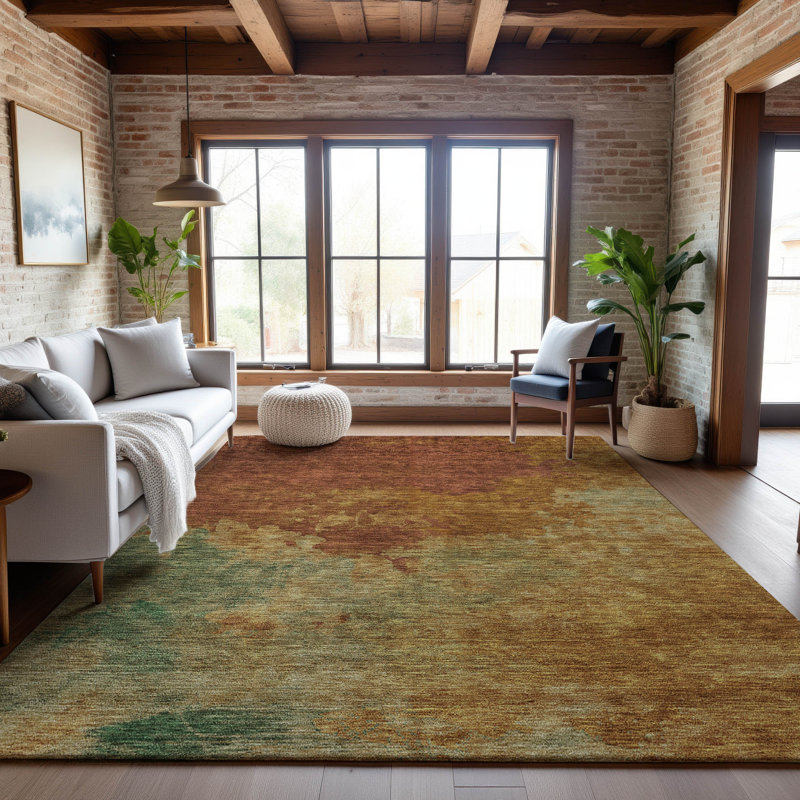 Premium Machine Washable Ducote AMF1138 Watercolors Rug, Rectangle 3' x 5'