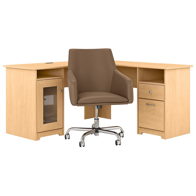 Ensemble de bureau et de chaise en L Shelonda, Chêne Naturel