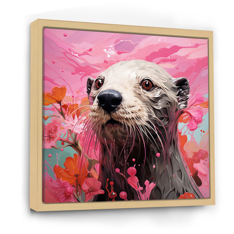 Artistique, loutre rose aquatique, Cadre flottant brun, H 36 po x l 36 po