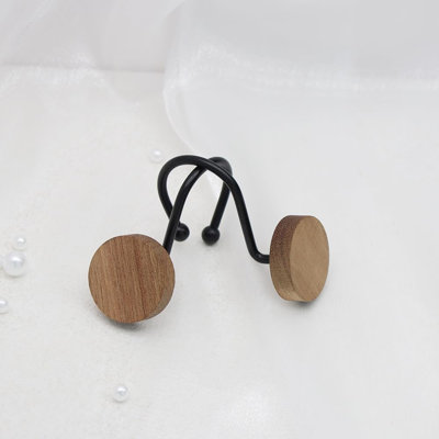 Shower Curtain Hooks, Wood Decorative Shower Curtain Rings, Modern Round Log Shower Curtain Hangers, 12PCS Metal Shower Hooks for Shower Curtain Rod, Bathroom, Bedroom, Living Room (Black)