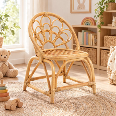 Fauteuil d'enfant en rotin avec dossier et coussin amovible pour enfants de 2 à 6 ans, naturel