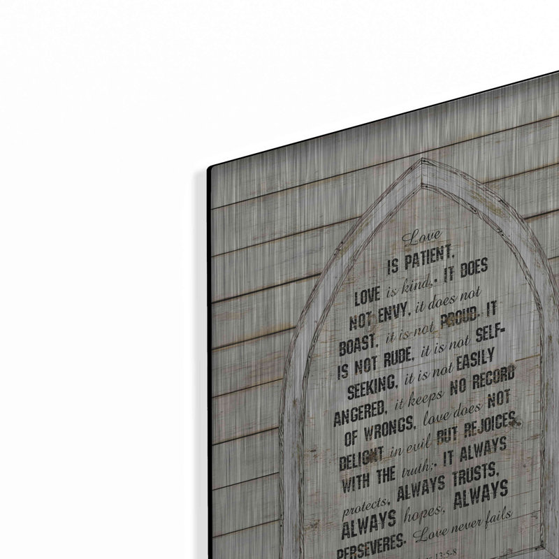 «Love is patient Verse Arch» par Cindy Jacobs, art mural en métal, H 16 po x l 12 po