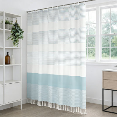 Rideau de douche rayé à pampilles, mélange de coton de qualité supérieure, œillets résistants à la rouille, décoration de salle de bain Boho Farmhouse
