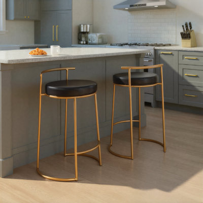 Ernestine Round 26" Contemporary Fixed-height Counter Stool In Faux Leather- Set Of 2