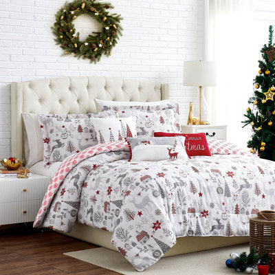 Ensemble d'édredon réversible en microfibre Holly Jolly