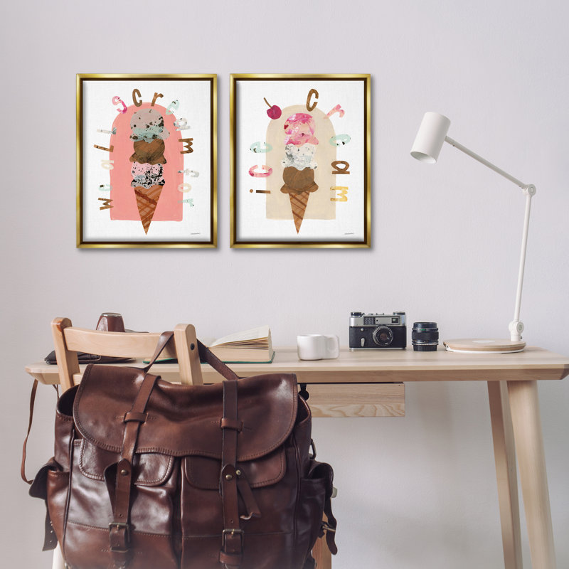 «Bright Pastels Ice Cream», ensemble de 2 toiles flottantes encadrées par Haley Knighten, H 21 po x l 17 po