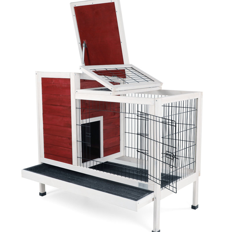 Abri pour animaux en bois rouge spacieux - facile à nettoyer, avec cage de rangement en métal pour animaux de compagnie Spacieux, hygiénique, clôturé