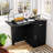 Folding Computer Desk With Drawer Cabinet & Adjustable Shelf Wheel For Living Room,-340789407