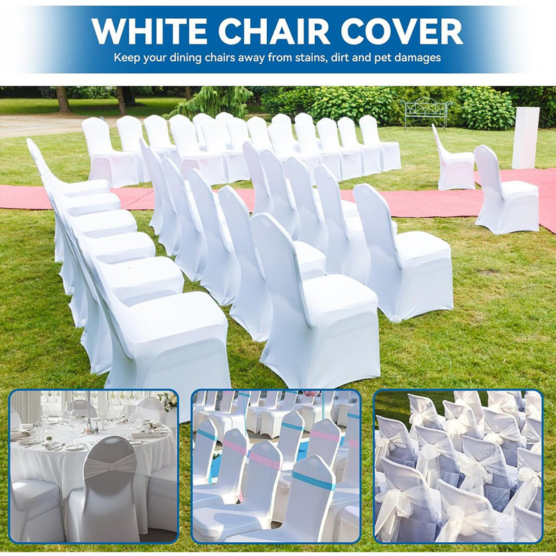 Dining Chair Slipcovers – White – Stretch Polyester & Spandex / Versatile For Dining, Party, Wedding, Banquet