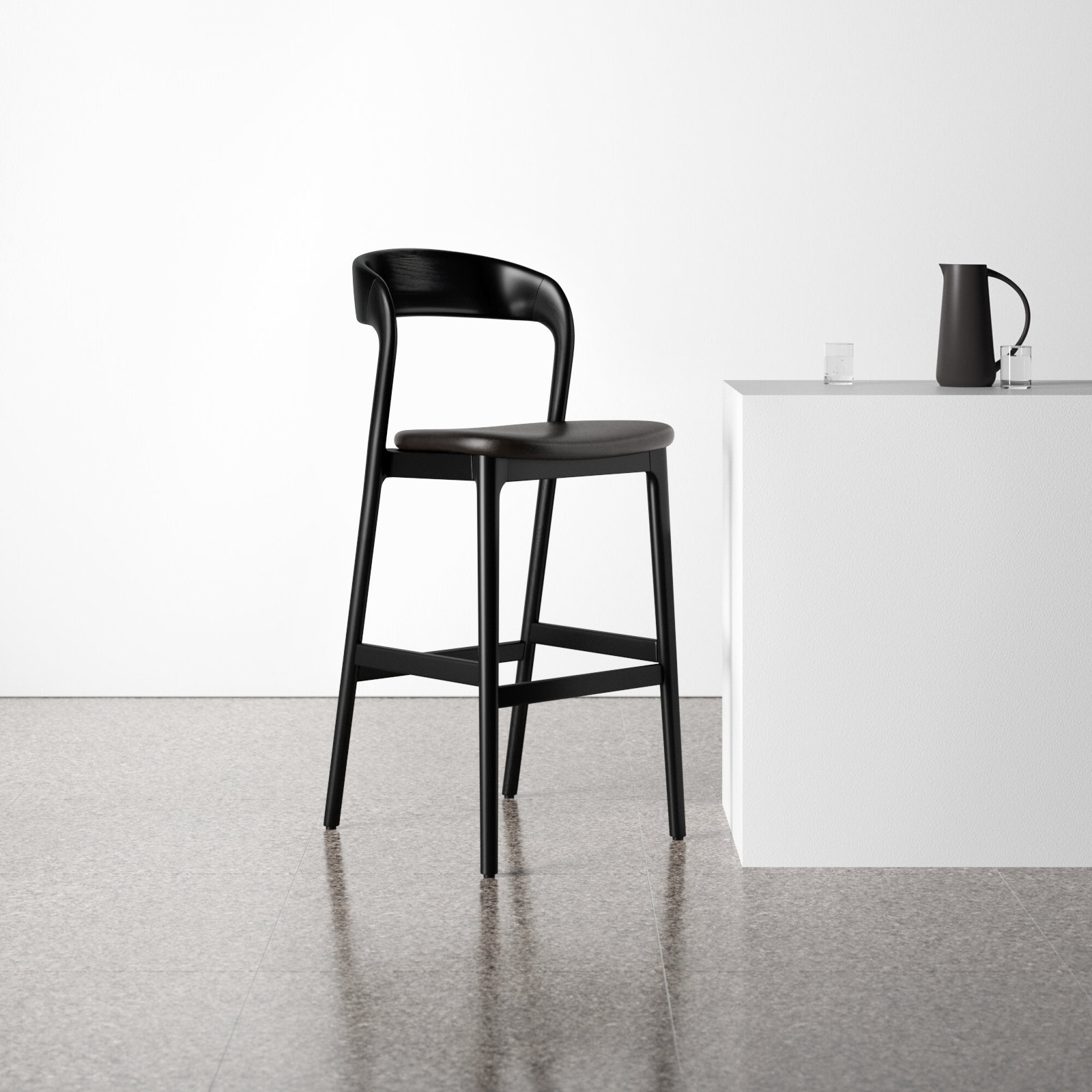 Kayla Leather Bar & Counter Stool, Bar Stool (30" Seat Height), Sonoma Black Genuine Leather/Black