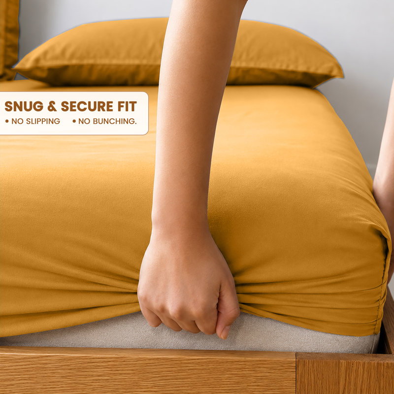 40cm Extra Deep Fitted Sheet - Luxury Microfiber Deep Pocket Bed Sheet Secure Fit, Super King (180x200cm), Ochre