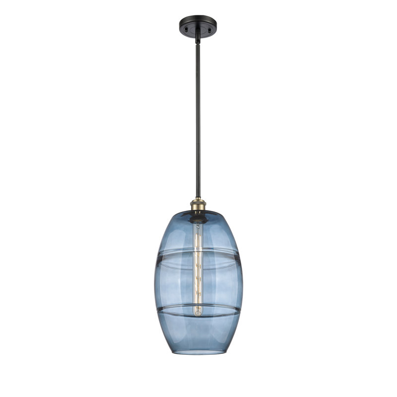 Ballston Bettylou 1 Light Stem Hung Pendant-516-G557, Princess Blue, Black Antique Brass, 18.5" H x 10" W x 10" D