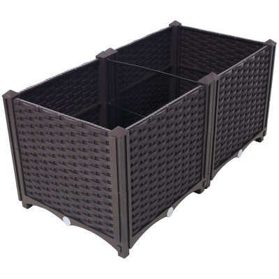 Deep Raised Garden Bed Plastic Planter Boxes For Vegetables Flowers Herbs And Succulents,Self-Watering Planter Box Raised Bed To Grow Flowers, Herbs & Vegetables, 31.5" L X 15.7" D X 14.7" H