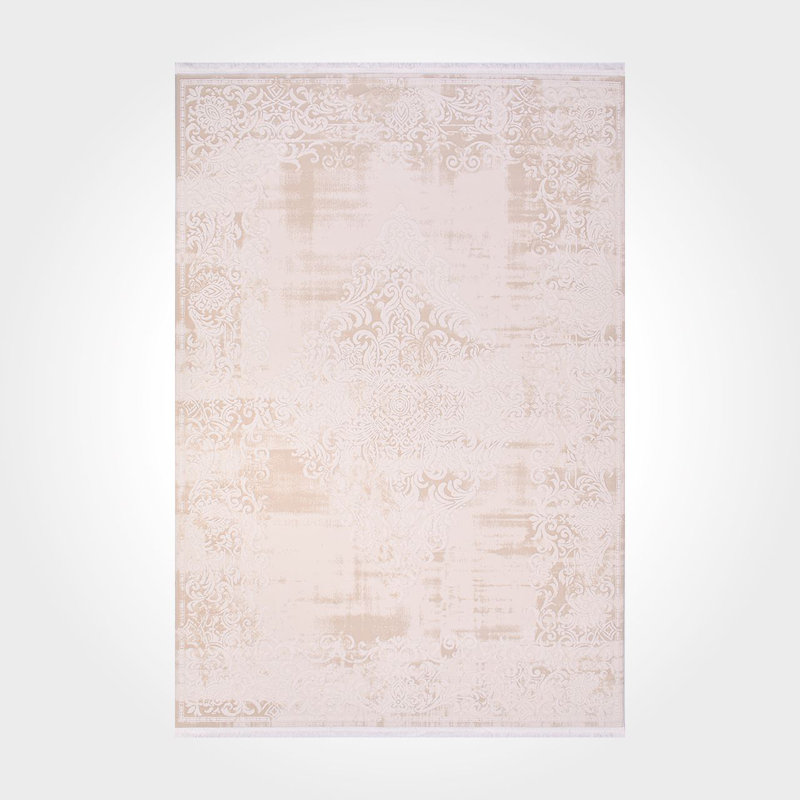 Tapis oriental lavable en machine crème antidérapant, Rectangle 5 pi 11 po x 8 pi 3 po