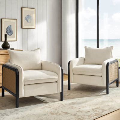 Ensemble de 2 fauteuils rembourrés en bois massif avec accoudoirs en rotin 32,75 po Claria Coastal