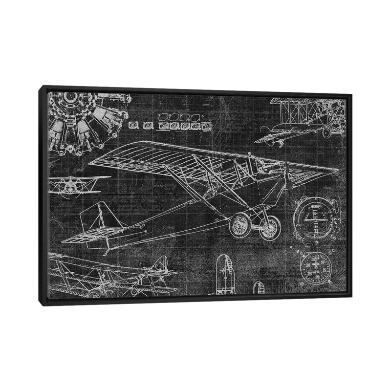 « rétro aviation i », impression sur toile, H 18 po x l 26 po x P 1,5 po, Toile avec cadre noir, Pas de tapis