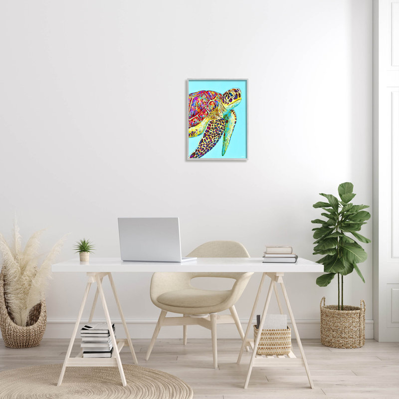 Natation, tortue de mer, turquoise, estampe numérique par Jen Seeley, H 20 po x l 16 po x P 1,5 po