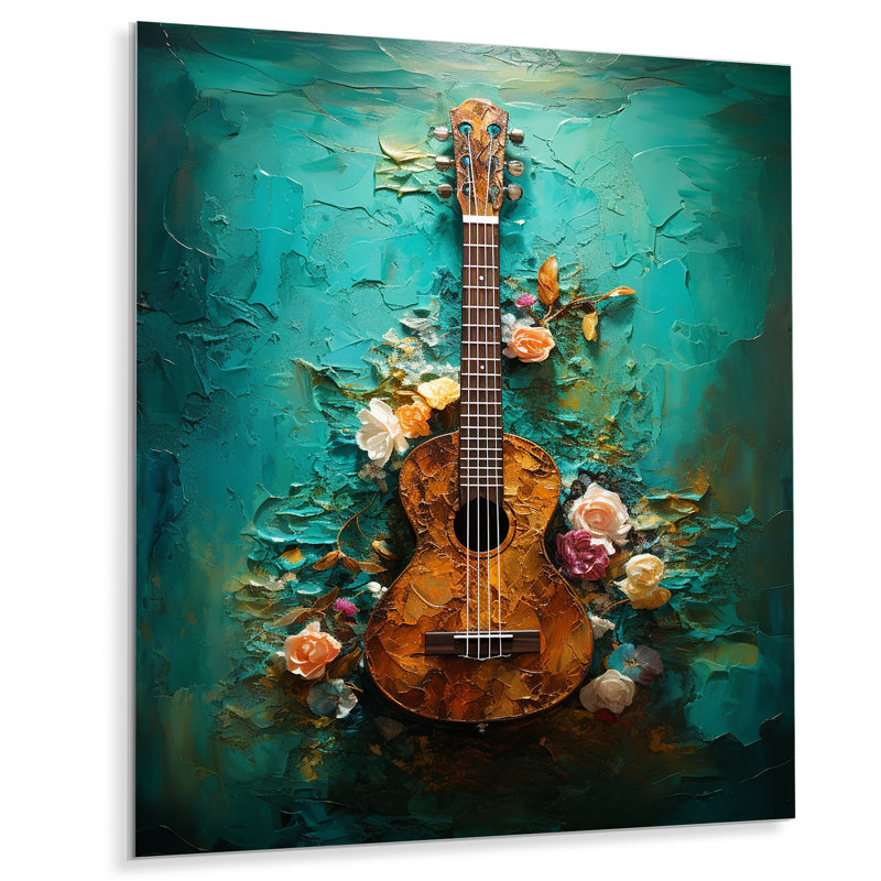 Guitare tropicale, musique euphonique - décoration murale en métal, H 32 po x l 16 po x P 1 po