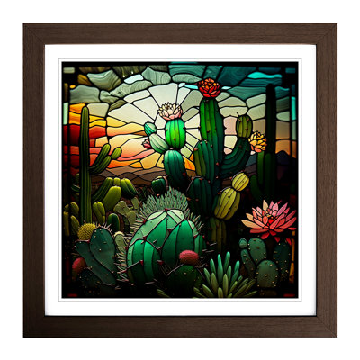 Cactus Stained Glass Effect - Framed Print