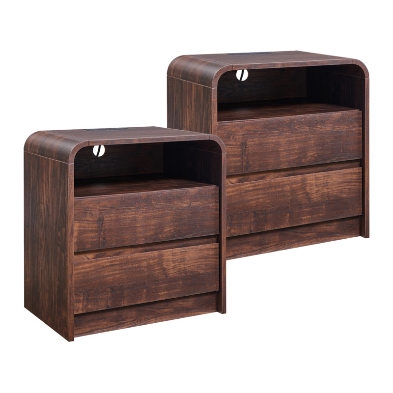 25" Tall End Table with 2 Storage Drawers, Brown, 2