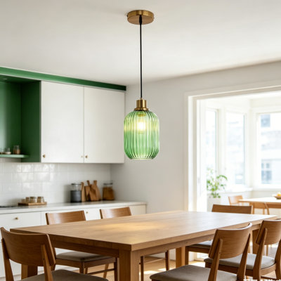 Modern Pendant Lighting With hand-blown Green Glass For Kitchen Island,Brushed Brass Finish