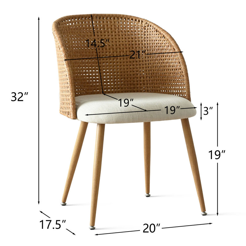 Ensemble de 4 chaises rembourrées en rotin de 19 po Betsabe