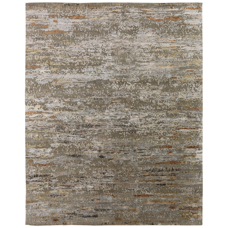 Hand Knotted Area Rug in Beige, Rectangle 10' x 14'