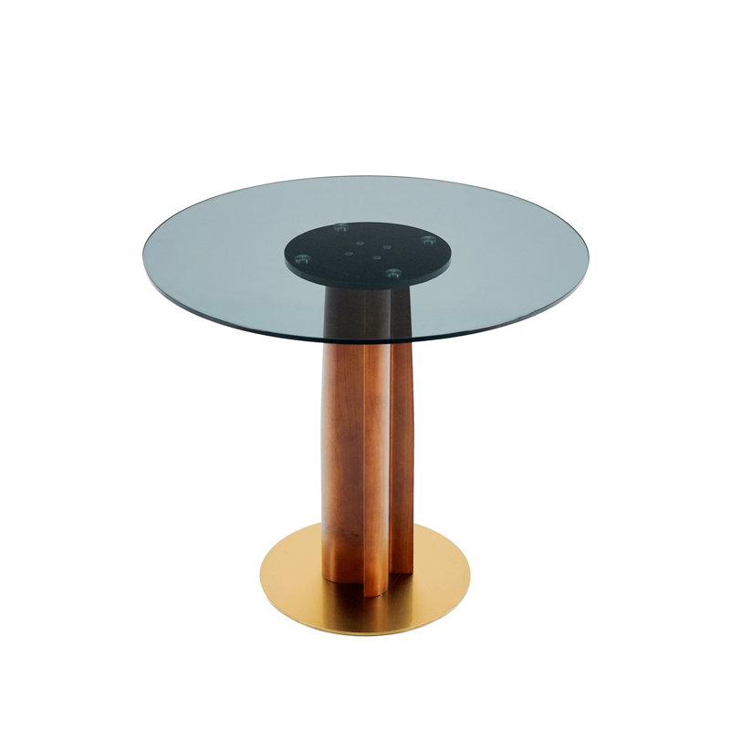 Table de salle à manger ronde, table en verre trempé, table de cuisine pour petits espaces, Clair/Brun