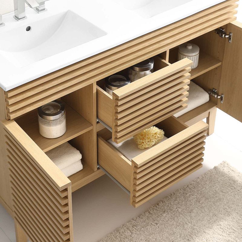 Modway Render 48" Double Sink Bathroom Vanity, Oak
