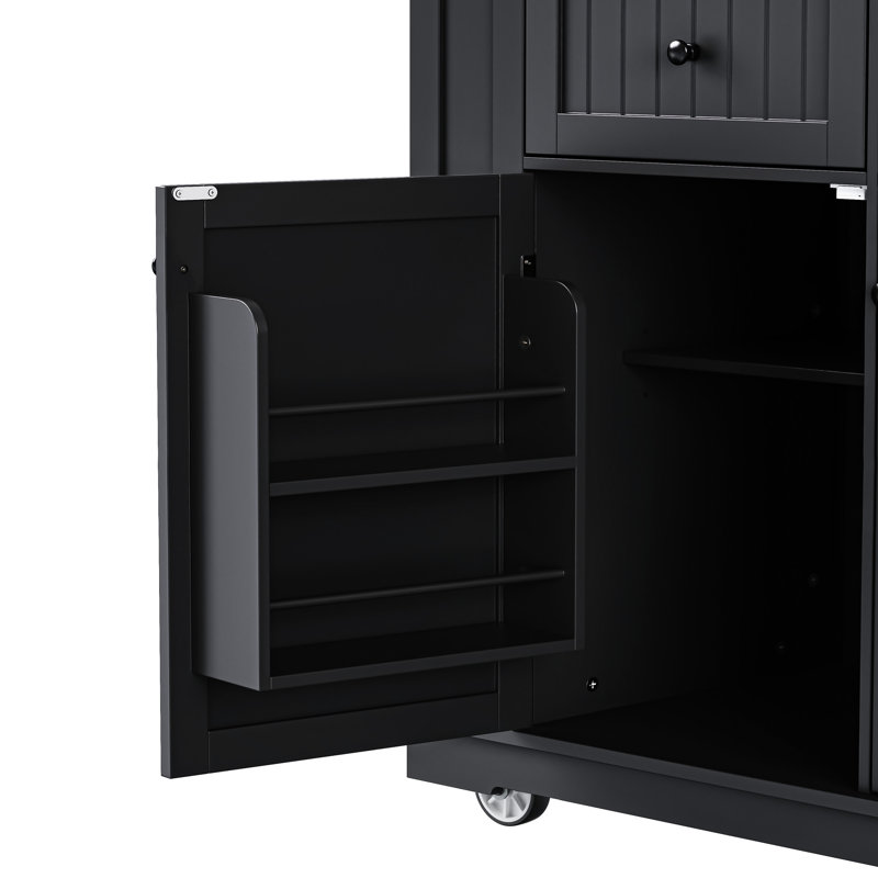 Grand îlot de cuisine de 48 pouces avec rangement interne et prise de courant. Chariot roulant pour et salle à manger, prise de support de type noir. Salle à manger à 5 roulettes, couleur