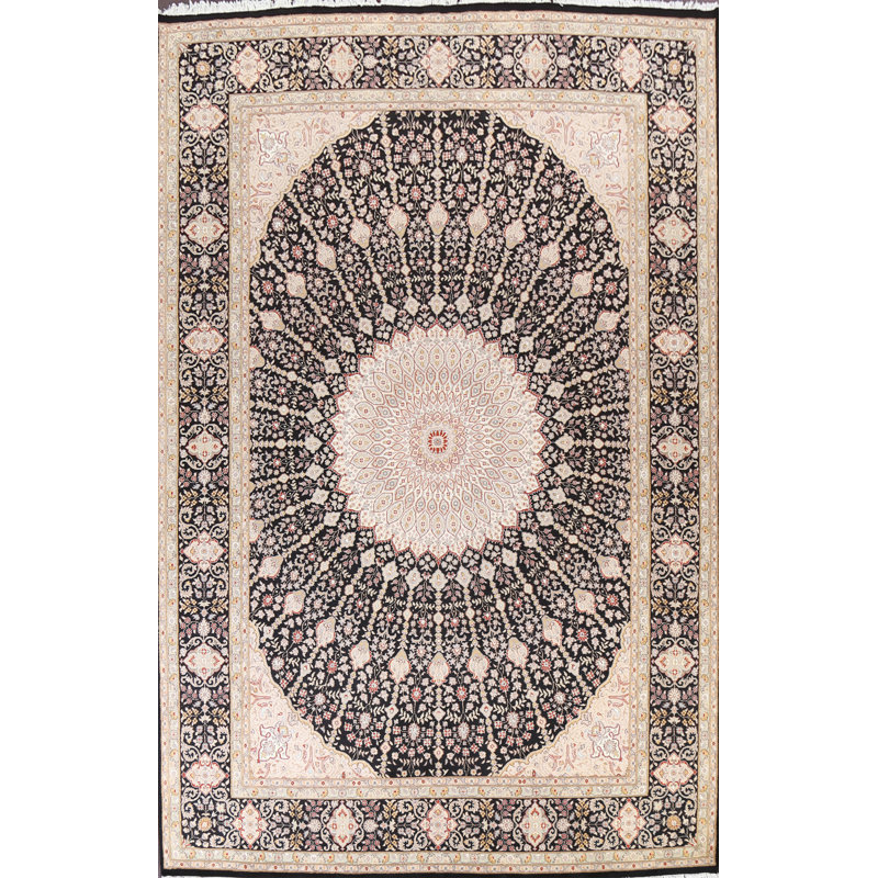 Tapis oriental à teinture végétale Tabriz noué à la main 9 x 13