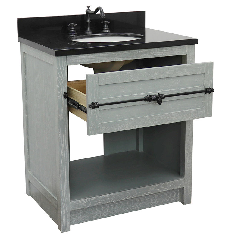 Zigler 31'' Single Bathroom Vanity with Top, Sage Gray, Black Galaxy