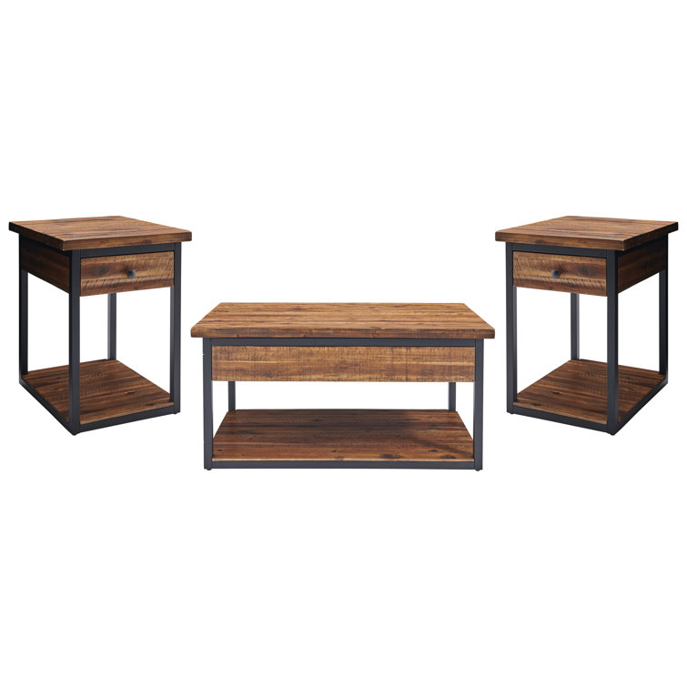 Claremont Rustic Solid Wood Metal Coffee Table And End Tables
