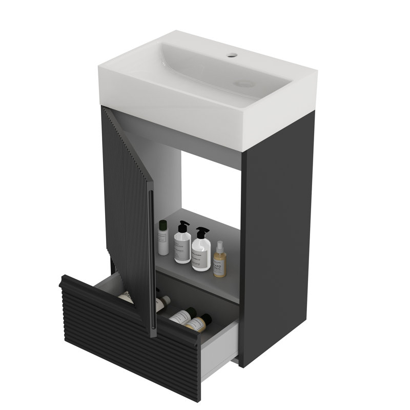 Meuble-lavabo rayé avec lavabo en céramique, Noir, noir, noir, noir