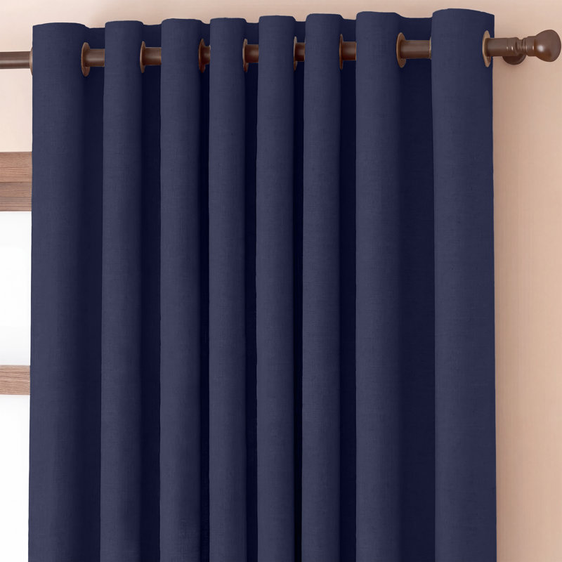 Premium 230 GSM 100% Blackout Eyelet Room Darkening Curtain Pair, 117 W x 137 D cm, Navy Blue
