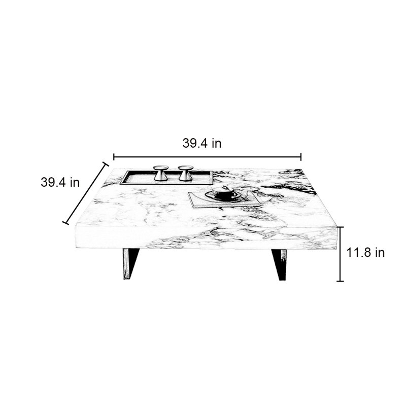 Modern simple square rock plate coffee table, 11.8" H x 39.4" L x 39.4" W