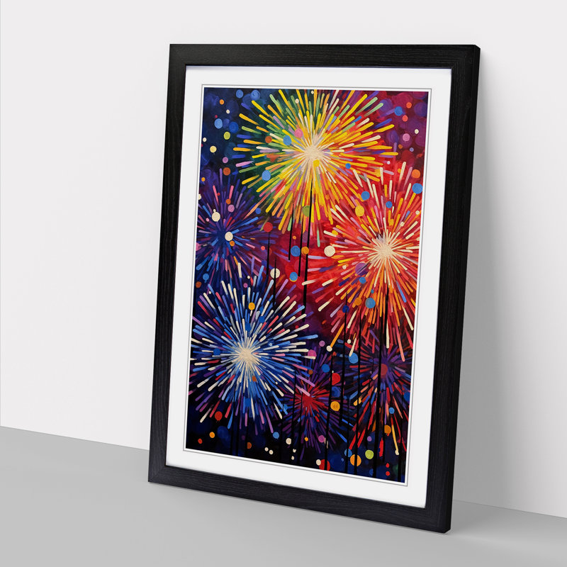 Fireworks Abstract - Single Picture Frame Print on Wood, 46cm H x 34cm W x 2cm D, Black