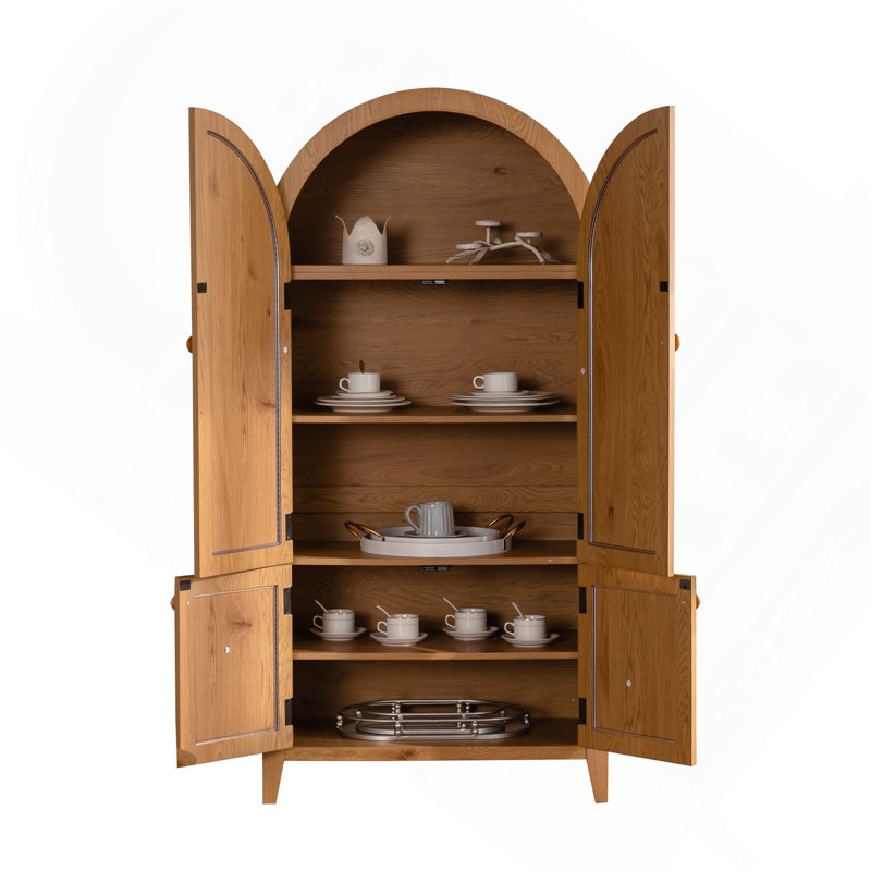 Cabinet 63. 39" Arched Kitchen Pantry, Tall Arched Bookcase Rattan Storage Cabinet With Doors Adjustable Shelves, Farmhouse Freestanding Cupboard For Bathroom, Living Room, Dining Room
