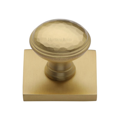 Heritage Brass Cabinet Knob Diamond Cut Design with Square Backplate
