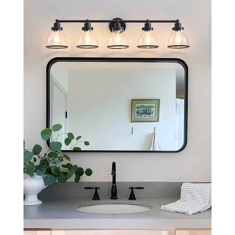 Vanity Light for Bathroom/Hallways/ Dressing Room Clear Glass Shade, Matt Black Paint, 5 Lights